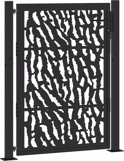 Berkfield Home Black Steel Garden Gate with Trace Design, W: 105 cm, H: 130 cm