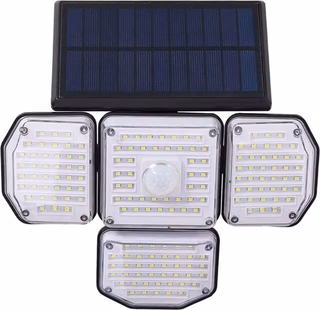 Living Star Wall Mounted Solar LED Outdoor Security Floodlight with Motion Sensor and Adjustable Heads, Black and White, W/D/H: 22 x 24 x 9 cm
