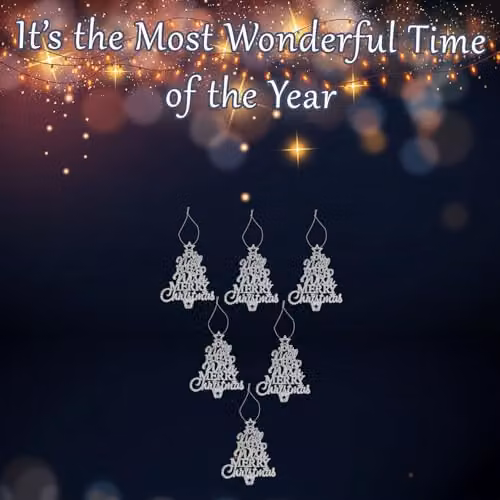 VFM e-Store Set of 6 Silver Hanging Glitter Tree Christmas Ornaments, W/D/H: 19.6 x 10.9 x 1.5 cm – 3
