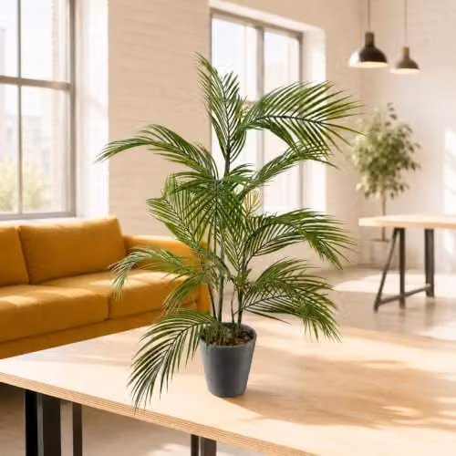 Leaf 90cm Artificial Palm Tree in a Green and Grey Decorative Planter – 2
