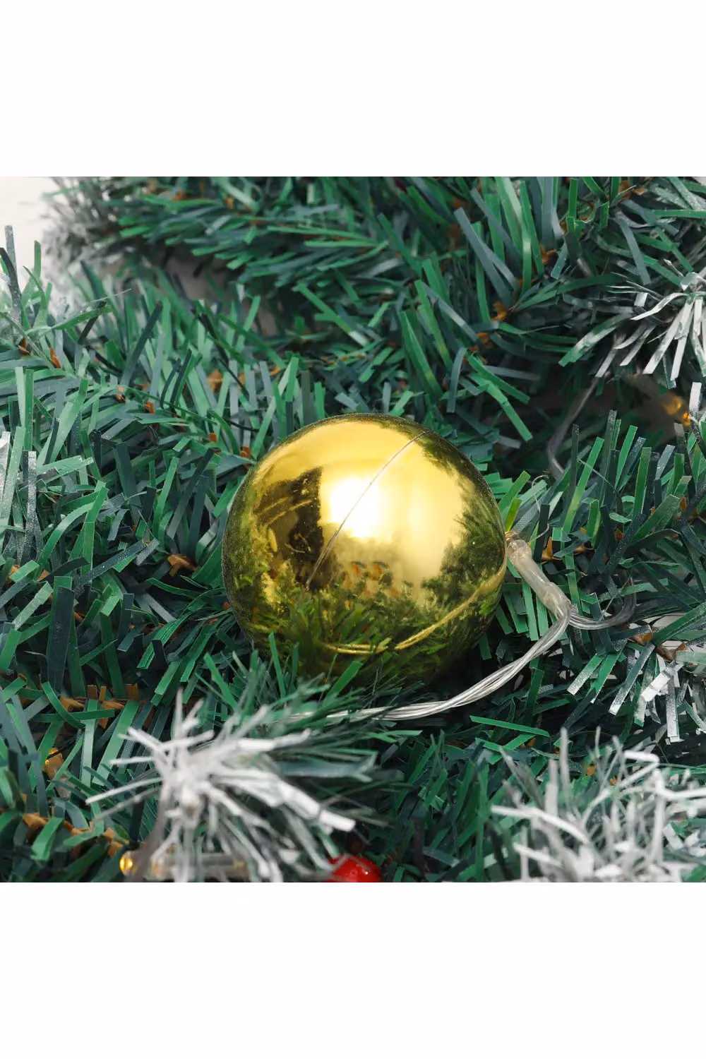 Living and Home 8.8ft Artificial Christmas Garland with Red Berries, Gold Baubles and Warm White Lights in Green – 3