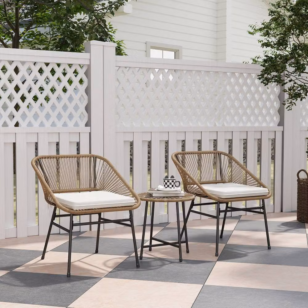 ERGOVEXA 3 Piece Rattan Bistro Set in Brown with Metal and Glass Details – 3