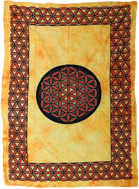 KDMD Single Cotton Bedspread and Flower of Life Wall Hanging Set, Orange Geometric Floral Woven Textile – 2