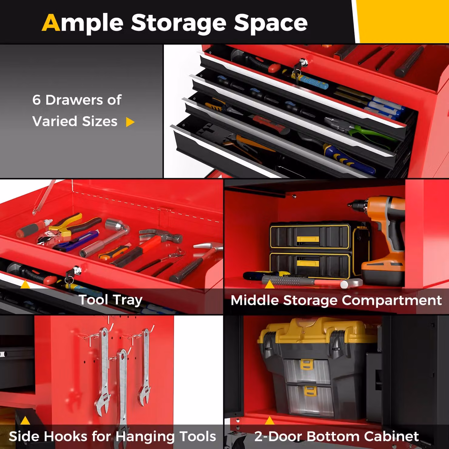 Costway 6-Drawer Heavy-Duty Rolling Tool Chest and Lockable Storage Cabinet in Red – 7