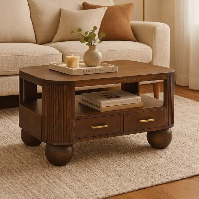 Artisan Furniture Modern Rectangular Mango Wood Coffee Table in Brown