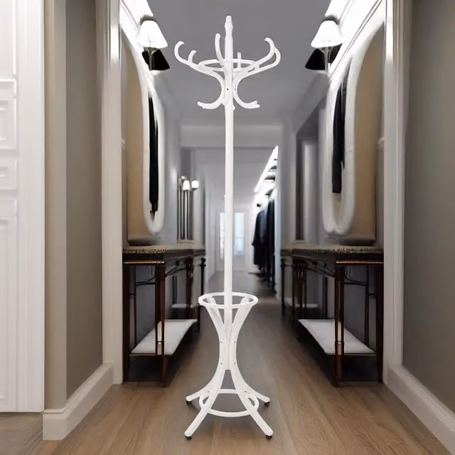 Rafaelo Mobilia Modern Wooden Coat Stand with 12 Hooks in White