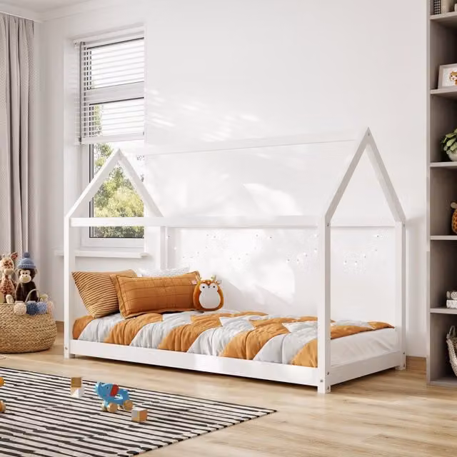 Flair White Lacquered Solid Pine Childrens Play House Bed Frame