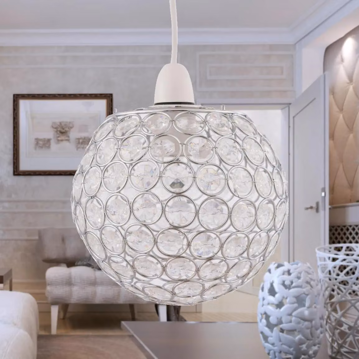 First Choice Lighting Clear Jewelled Sphere Globe Light Shade in Chrome and Transparent Glass – 2