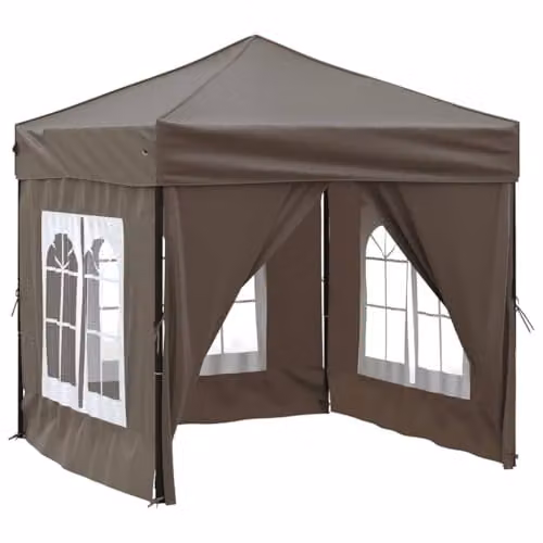 vidaXL Folding Party Tent with Sidewalls, Taupe, W/D/H: 200 x 200 x 10.65 cm – 1