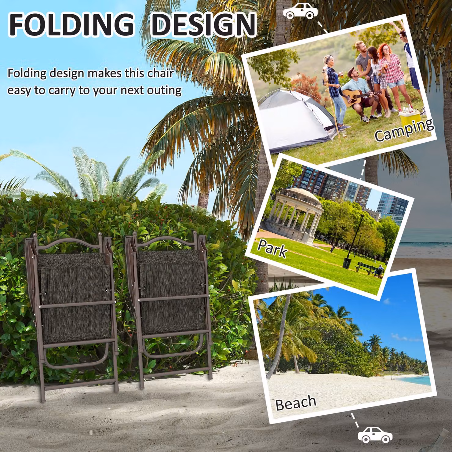 Outsunny Folding Chair Set with Armrests and Brown Textilene Mesh Fabric Seat – 4