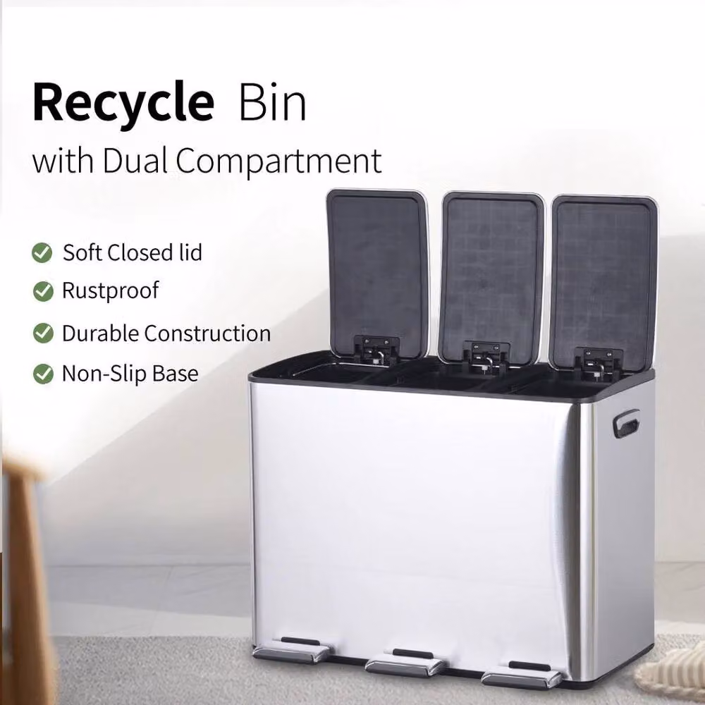 Kelvenix Silver 45L Compartment Recycling Bin with Soft Close Pedal and Removable Inner Bucket – 3