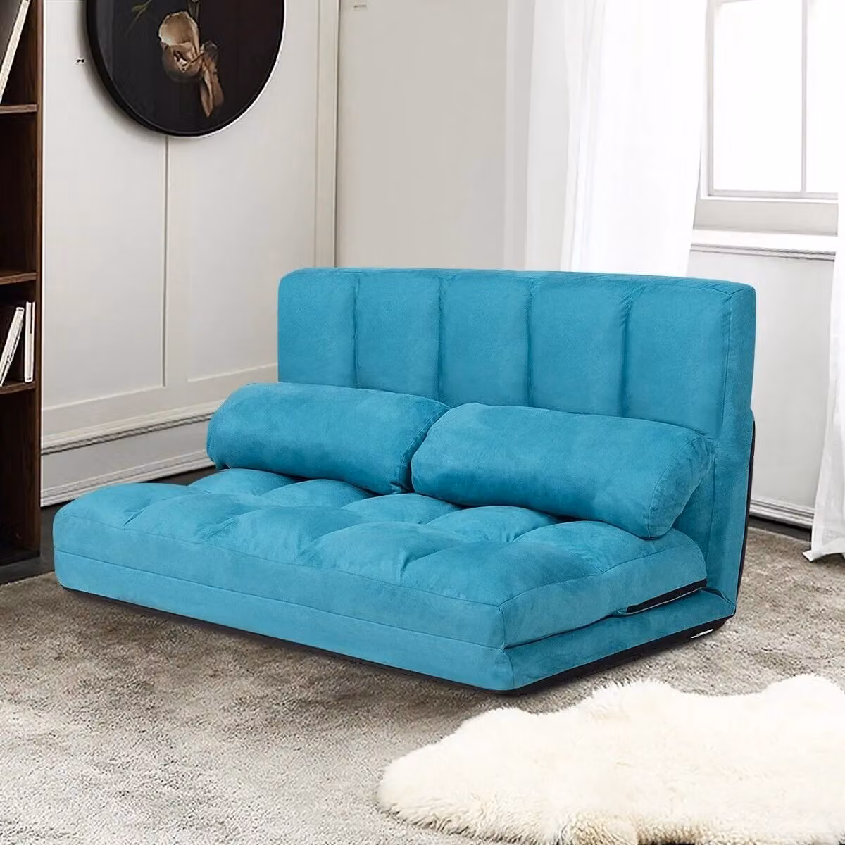 Costway 3-in-1 Folding Lazy Sofa Bed and Floor Sleeper Seat with 6-Position Adjustment and 2 Pillows in Blue – 2