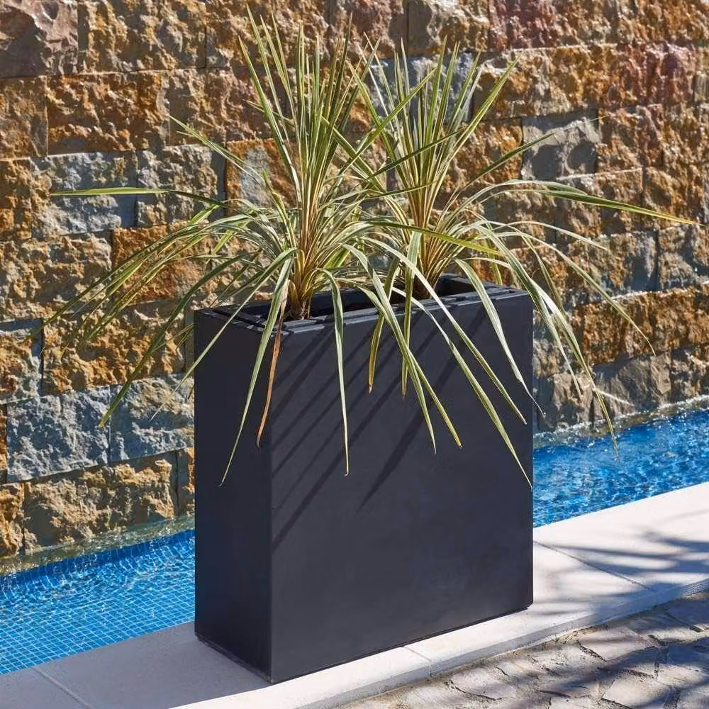 Primrose Black Galvanised Steel Tall Trough Planter with Plastic Insert H60 x W80 x D25 cm – 2