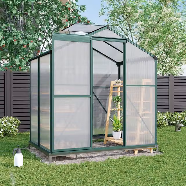 Breeins Aluminium Frame Greenhouse with Polycarbonate Window and Base, Green and Clear, W/D/H: 130 x 130 x 190 cm