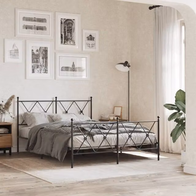 Berkfield Home Metal Bed Frame with Footboard, Black, W/D/H: 140 x 200 cm