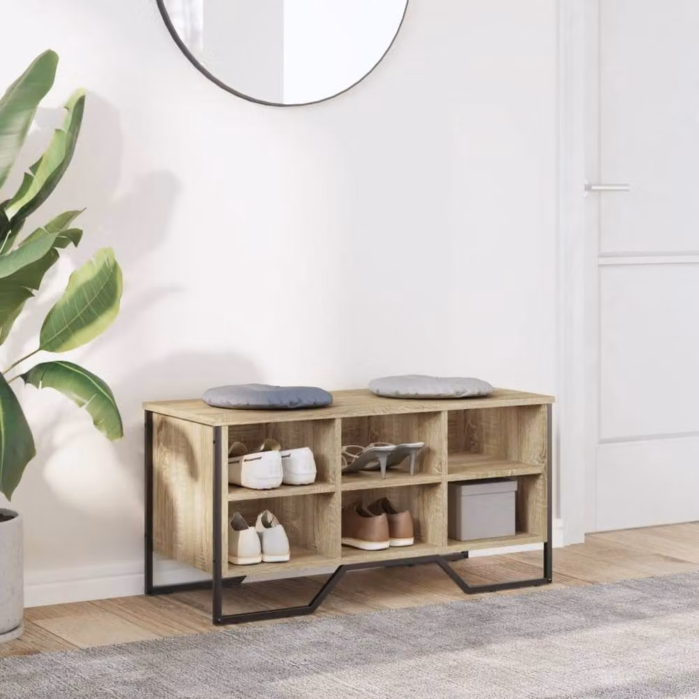 Berkfield Home Shoe Cabinet in Sonoma Oak with Integrated Seat, W/D/H: 90 x 38 x 45.5 cm – 3