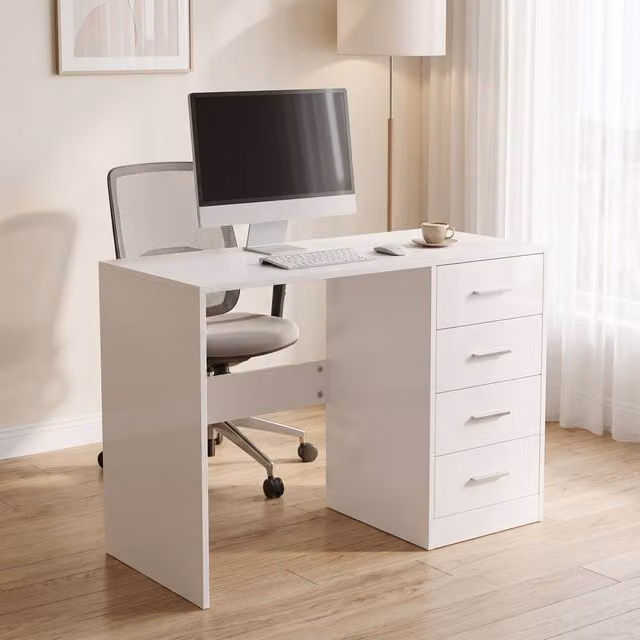 STILVORA Modern Writing Desk with Dual Pedestal and High Gloss White Finish – 1