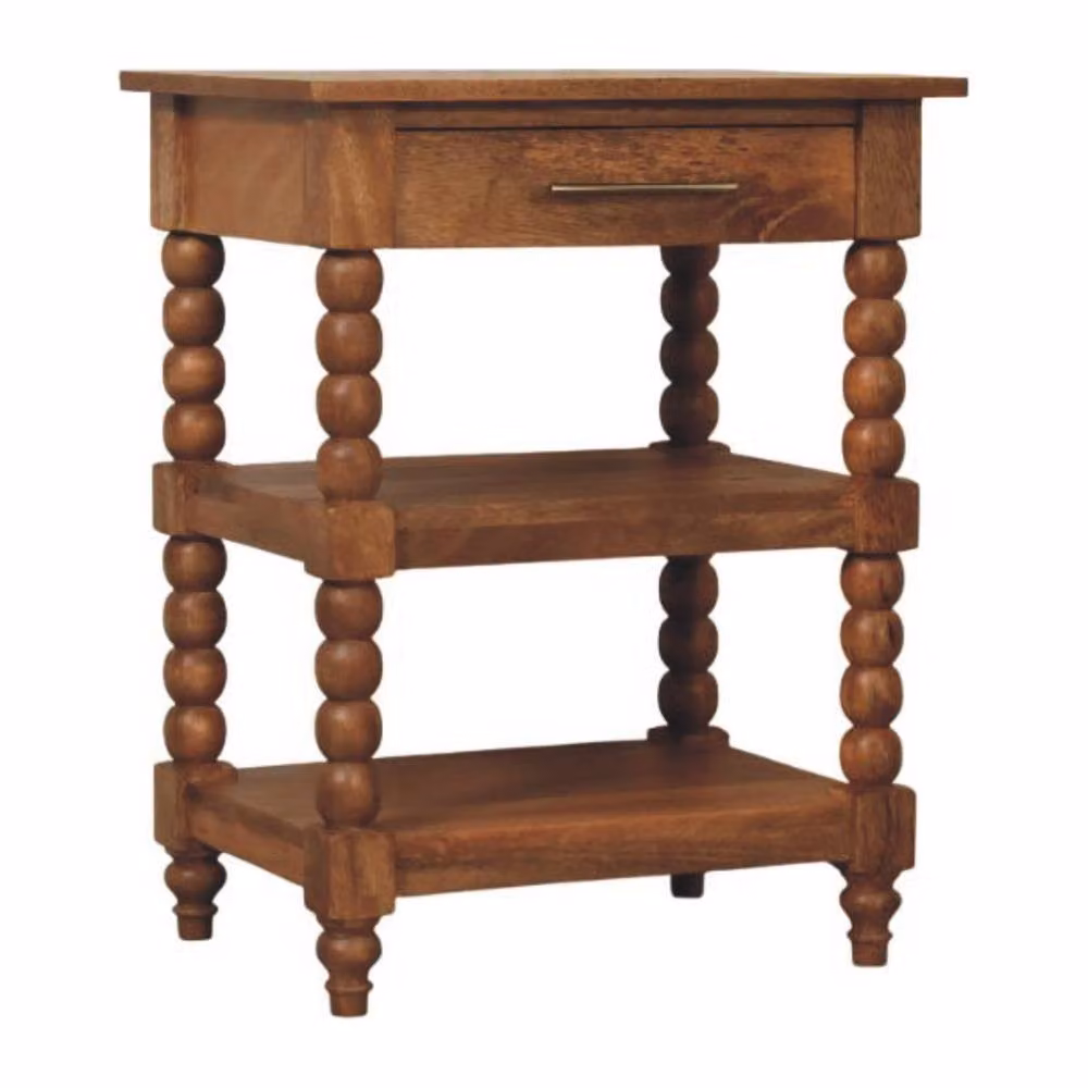 STILVORA Solid Wood Side Table with Drawer and Open Storage in Brown – 2