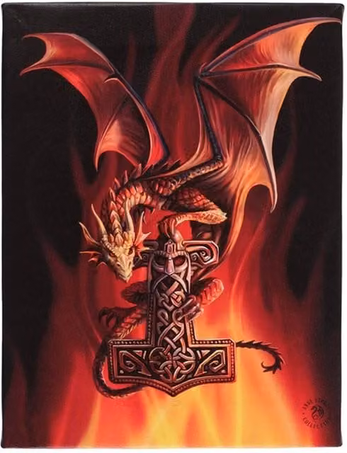 Anne Stokes Mjolnir Canvas Plaque, Orange, W: 19 cm, H: 25 cm