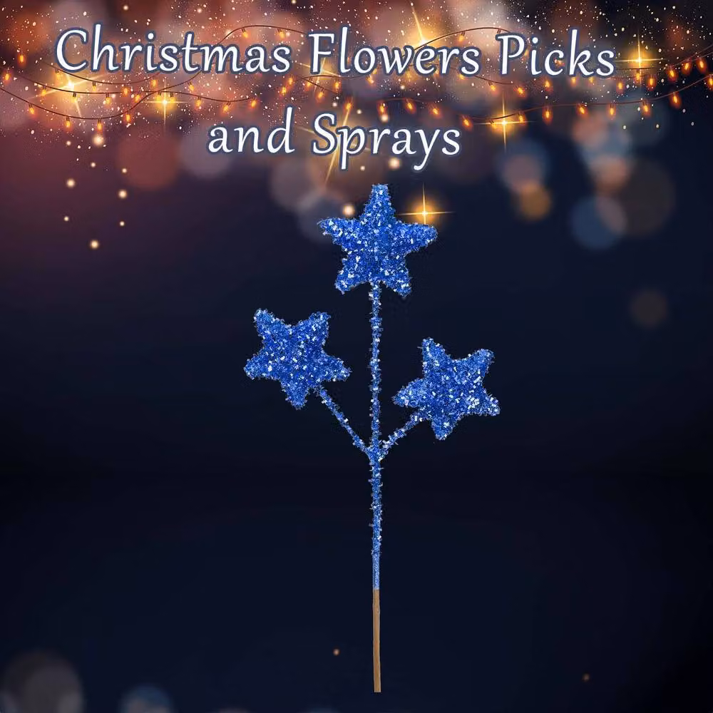 VFM e-Store Christmas Glitter Star Pendant Decoration, Blue and Multicolour, H 38 cm x W 18 cm – 2