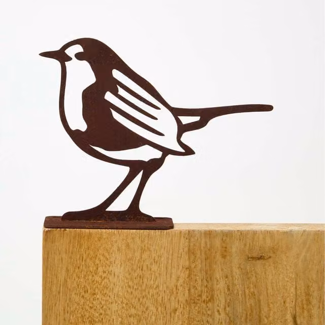 Homescapes Rustic Brown Steel Robin Fence Topper