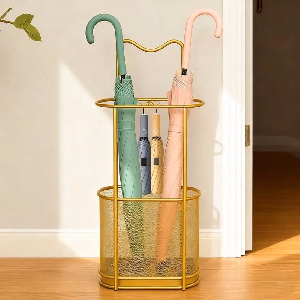 KORVIXA Gold Metal Hallway and Porch Storage Rack with Removable Tray, W/D/H: 100 x 100 x 100 cm – 3