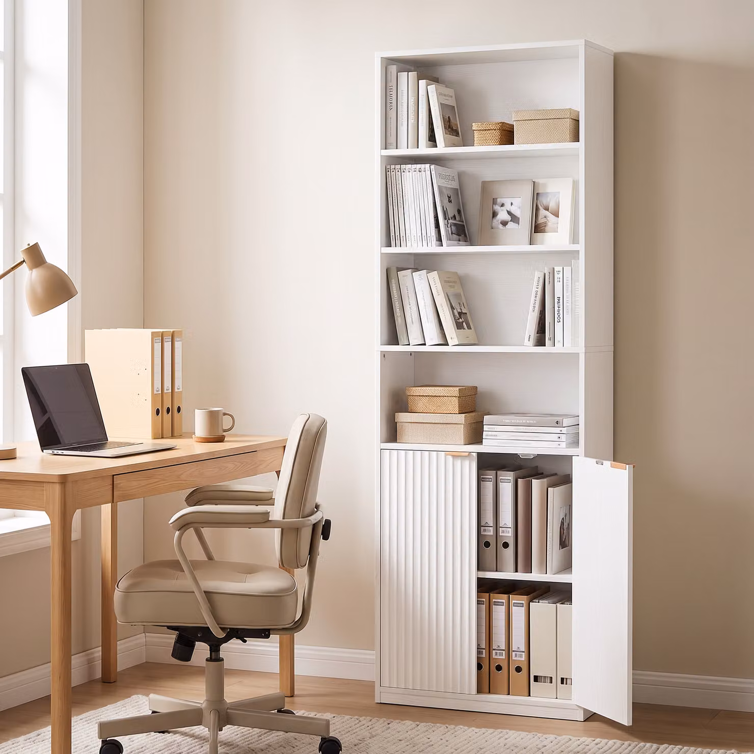 HOMCOM 6-Tier Scandinavian Style White MDF Bookcase with Adjustable Shelves and Anti-Tip Hardware, H: 182 x W: 60 x D: 24 cm – 2