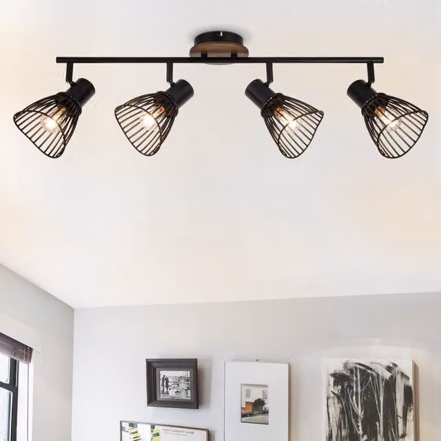COSYLYTE Hadley 4 Light Spotlight with Wooden Backplate in Black and Wood