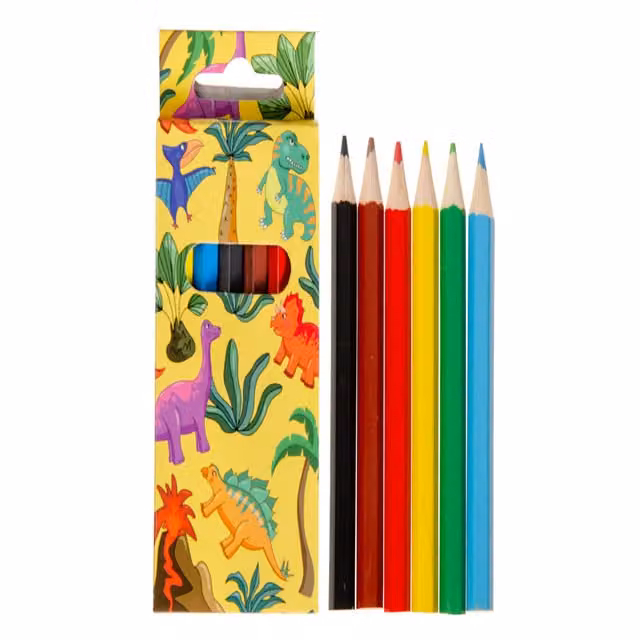 LG-Imports 12 Pack of Dinosaur Themed Multicolour and White Wax Wood Coloured Pencils, 9 cm