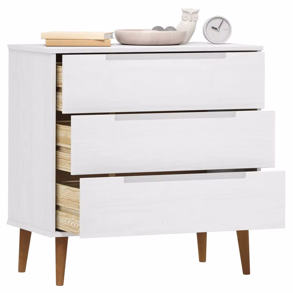 Berkfield Home MOLDE White Solid Wood Pine Drawer Cabinet W/D/H: 80 x 40 x 80 cm – 2