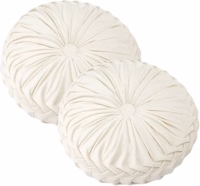 Kelvenix White Washable Round Pumpkin Cushions, 2-Piece Set, Diameter: 100 cm