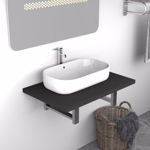 Berkfield Home Wall Mounted Bathroom Basin Shelf in Grey, W: 60 cm, D: 40 cm, H: 16.3 cm – 1