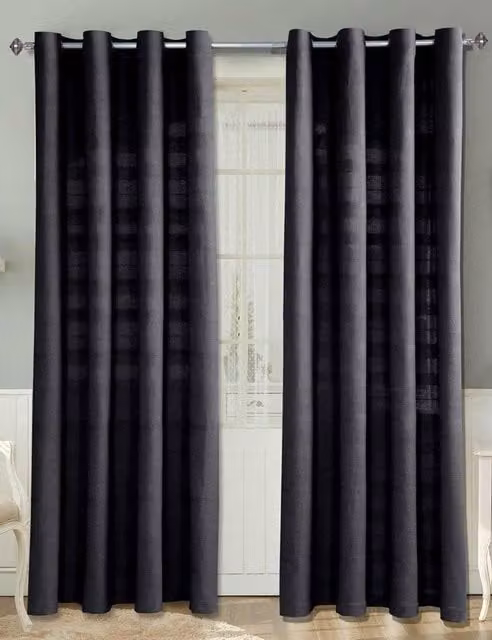 Homescapes Cotton Rajput Ribbed Curtain Pair in Black, Width: 167 cm, Drop: 183 cm