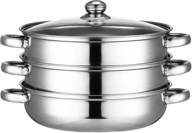 NESTLUNE 3 Layer Stainless Steel Food Steamer Cooker Set in Silver, 28 cm – 1