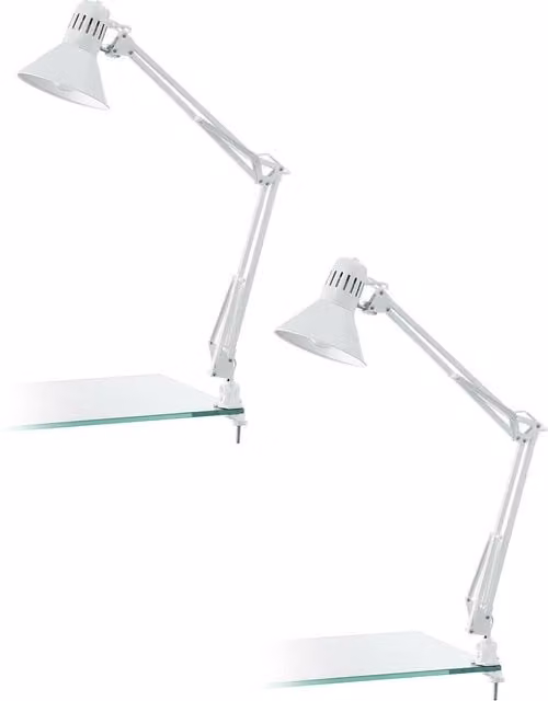 Loops 2 Pack Adjustable Table Desk Lamps in Shiny White with E27 Socket and In-Line Switch