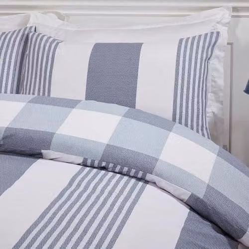 Rapport Home Furnishings Reversible Chambray Striped Duvet Cover Set, Blue, W: 200 cm x H: 200 cm