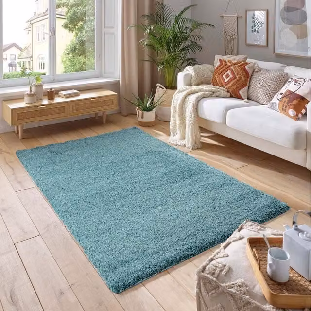 Smart Living Wholesale Ltd. Soft Fluffy Thick Pile Shaggy Area Rug in Blue and Turquoise, Width: 290 cm