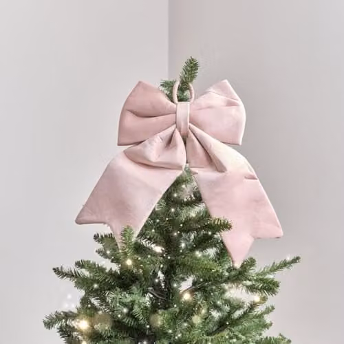 Melody Maison Pink Velvet Christmas Bow Tree Topper W/H: 30 x 45 cm