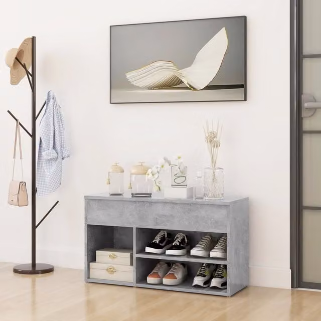 Berkfield Home Shoe Bench in Concrete Grey, W/D/H: 80 x 30 x 45 cm