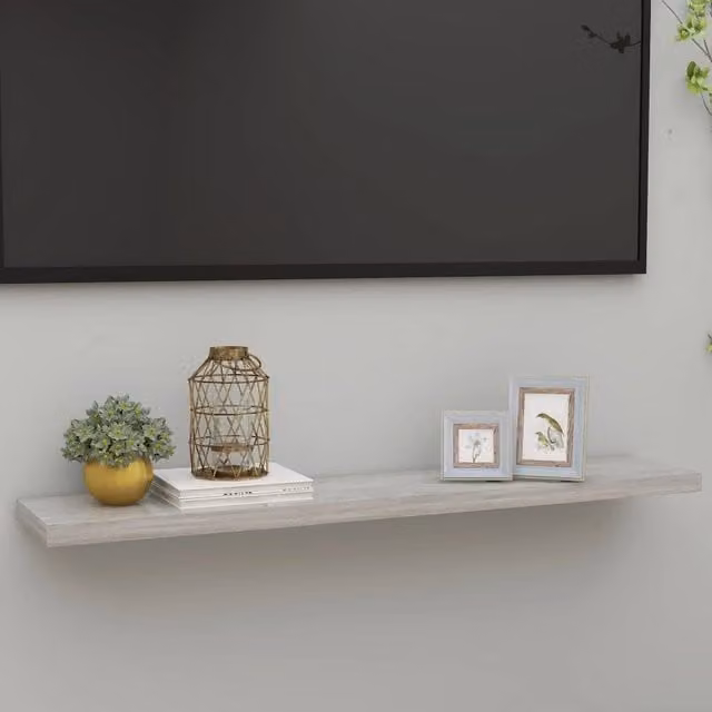 Berkfield Home Floating Wall Shelf in Concrete Grey, W/D/H: 120 x 23.5 x 3.8 cm