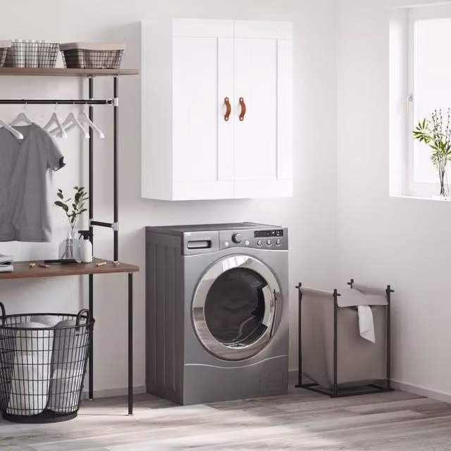 Berkfield Home White Wall Mounted Cabinet with Hinged Doors and Internal Shelves, W: 69.5 cm, D: 34 cm, H: 90 cm