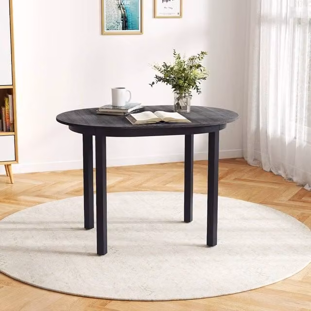 KORVIXA Round Rubberwood Dining Table in Grey – 1
