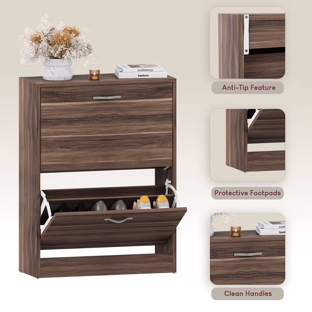 HD Designs Vida Designs Modern 2 Drawer Walnut Shoe Cabinet with Tilting Compartments – 3