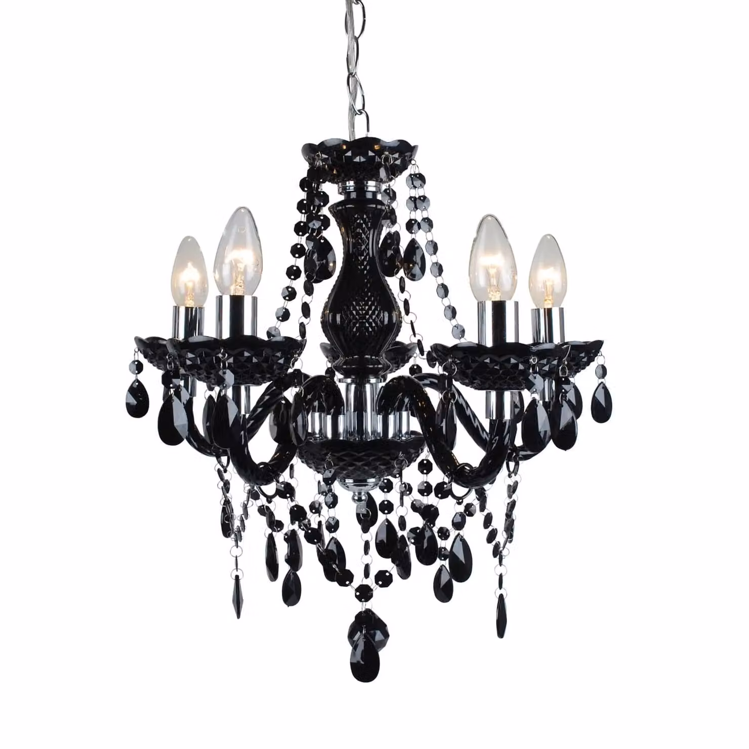 First Choice Lighting Set of 2 Marie Therese Style Chandelier in Black and Chrome, Height Adjustable and Dimmable, E14 Base – 2