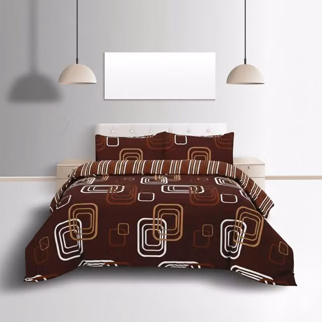 Home Sweet Home UK MonoGrid Design Double Duvet Cover and Pillowcase Set in Brown, Polycotton Bed Linen, W/D/H: 200 x 200 cm – 2