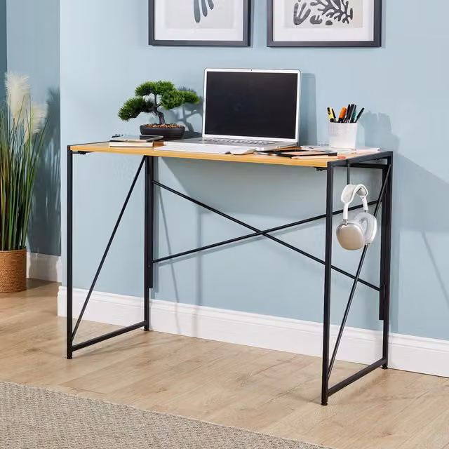 Home Source Folding Compact Computer Desk in Light Oak