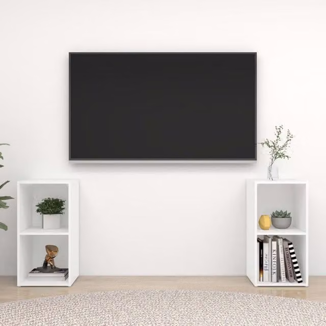 Berkfield Home Set of 2 White Matt TV Cabinets, W/D/H: 72 x 35 x 36.5 cm