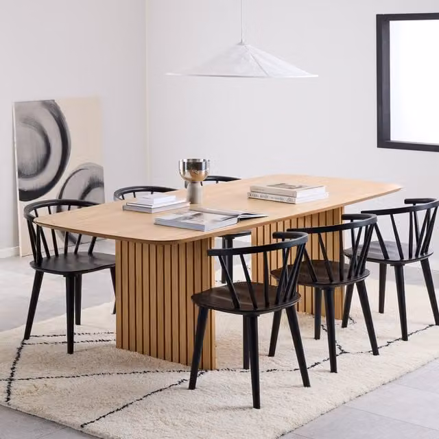 Furniture To Go Christo Dining Table and Ida Chair Set in Oak and Rubberwood with 7 Chairs