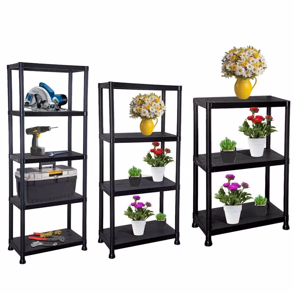SPETLEK 5 Tier Plastic Home Storage Shelving Unit in Black, W/D/H: 50 x 50 x 100 cm – 4