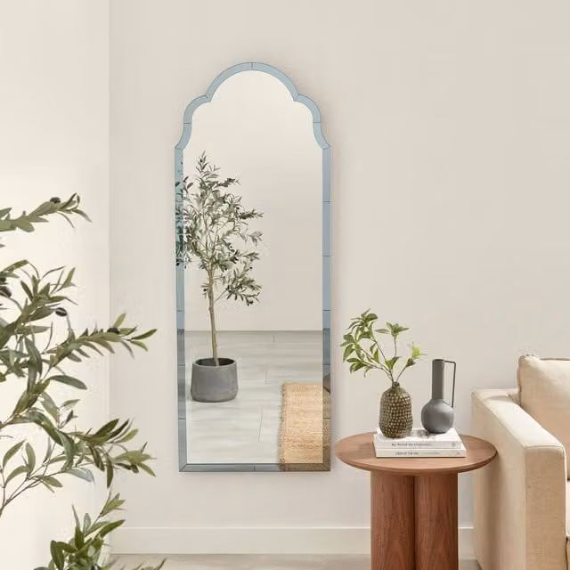 FurnitureboxUK Opaline Blue Ornate Full Length Arch Wall Mirror